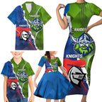 Personalised Knights and Raiders Family Matching Short Sleeve Bodycon Dress and Hawaiian Shirt Dynamic Sporty Version