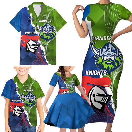 Personalised Knights and Raiders Family Matching Short Sleeve Bodycon Dress and Hawaiian Shirt Dynamic Sporty Version