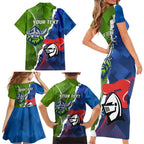 Personalised Knights and Raiders Family Matching Short Sleeve Bodycon Dress and Hawaiian Shirt Dynamic Sporty Version