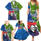 Personalised Knights and Raiders Family Matching Summer Maxi Dress and Hawaiian Shirt Dynamic Sporty Version