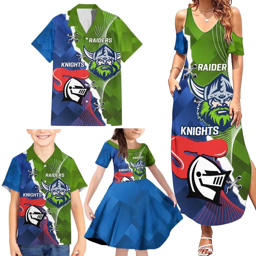 Personalised Knights and Raiders Family Matching Summer Maxi Dress and Hawaiian Shirt Dynamic Sporty Version