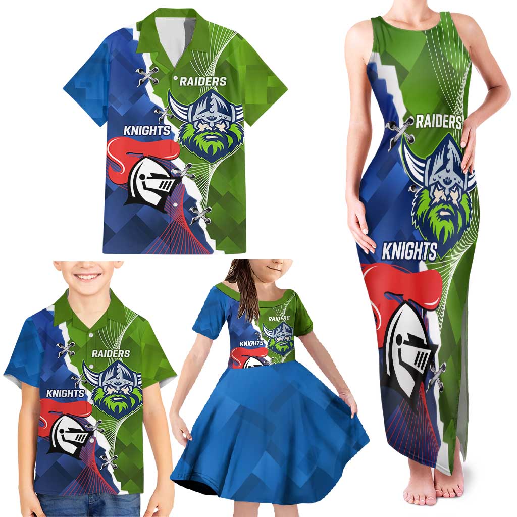 Personalised Knights and Raiders Family Matching Tank Maxi Dress and Hawaiian Shirt Dynamic Sporty Version