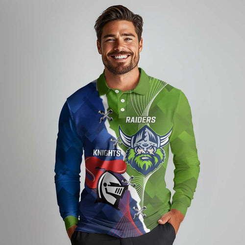 Personalised Knights and Raiders Long Sleeve Polo Shirt Dynamic Sporty Version