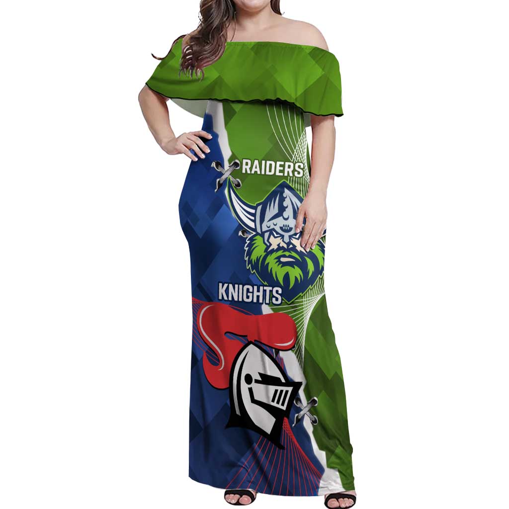 Personalised Knights and Raiders Off Shoulder Maxi Dress Dynamic Sporty Version