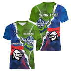 Personalised Knights and Raiders Women V-Neck T-Shirt Dynamic Sporty Version