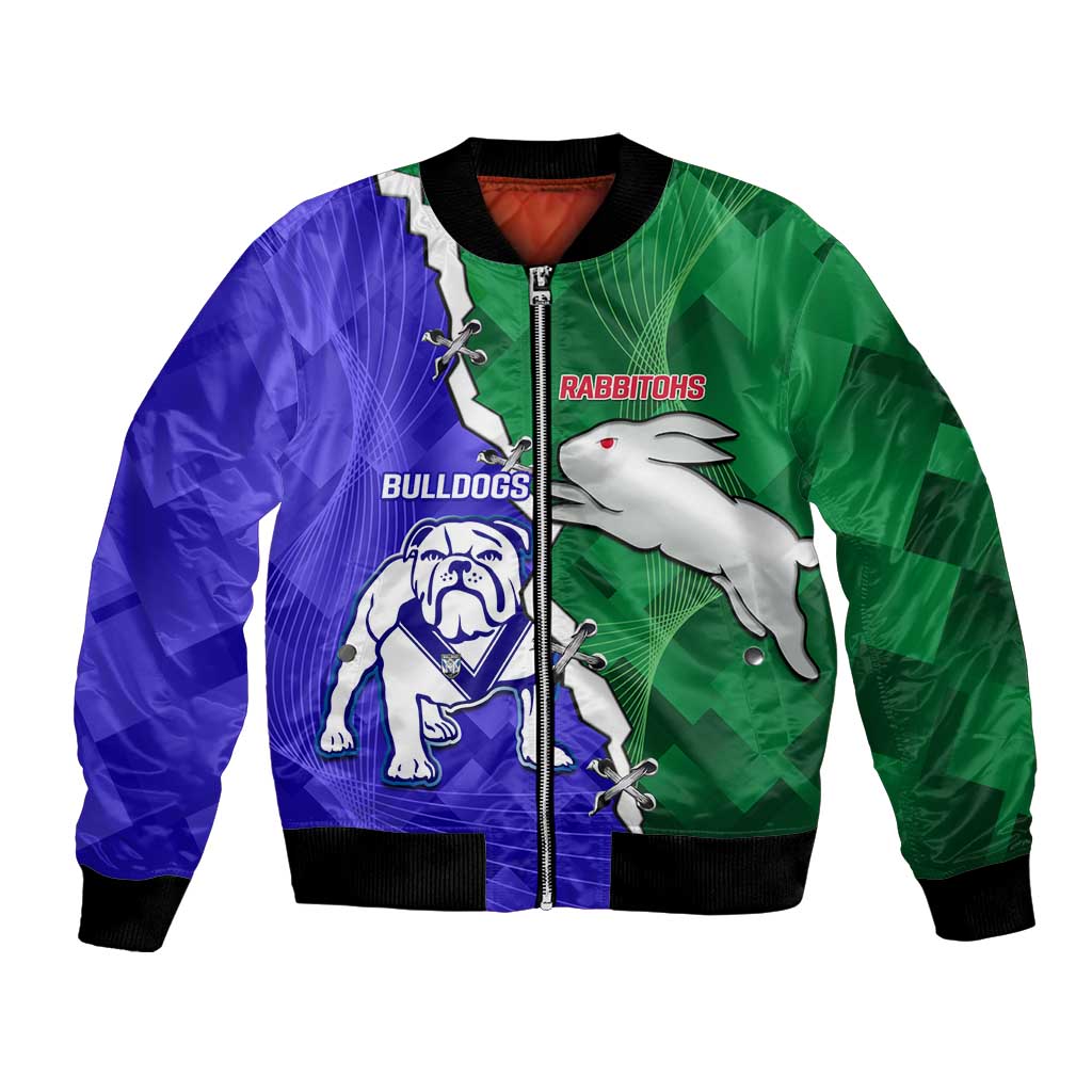 Personalised Rabbitohs and Bulldogs Bomber Jacket Dynamic Sporty Version