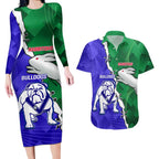 Personalised Rabbitohs and Bulldogs Couples Matching Long Sleeve Bodycon Dress and Hawaiian Shirt Dynamic Sporty Version