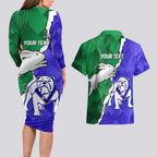Personalised Rabbitohs and Bulldogs Couples Matching Long Sleeve Bodycon Dress and Hawaiian Shirt Dynamic Sporty Version