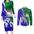 Personalised Rabbitohs and Bulldogs Couples Matching Long Sleeve Bodycon Dress and Long Sleeve Button Shirt Dynamic Sporty Version