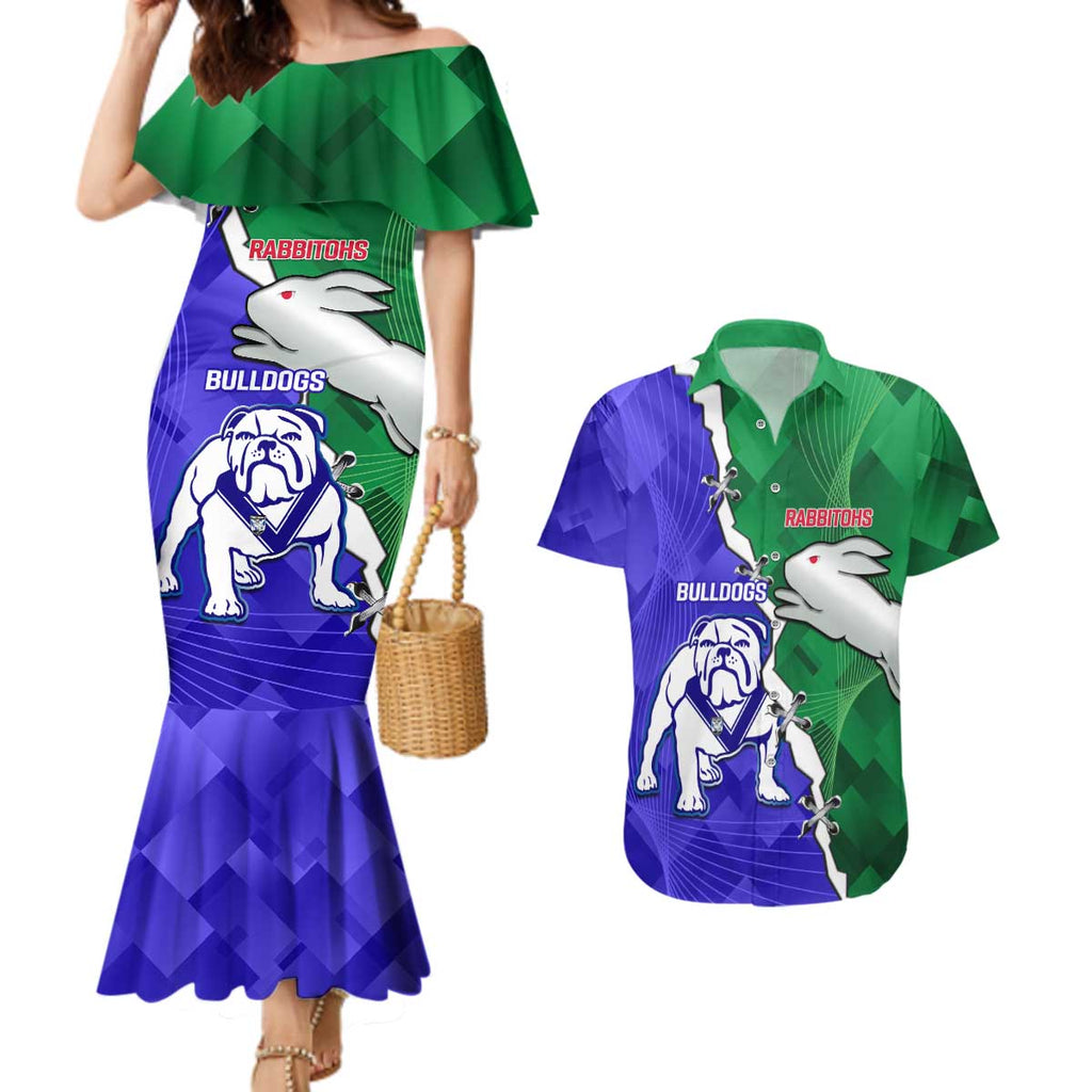 Personalised Rabbitohs and Bulldogs Couples Matching Mermaid Dress and Hawaiian Shirt Dynamic Sporty Version