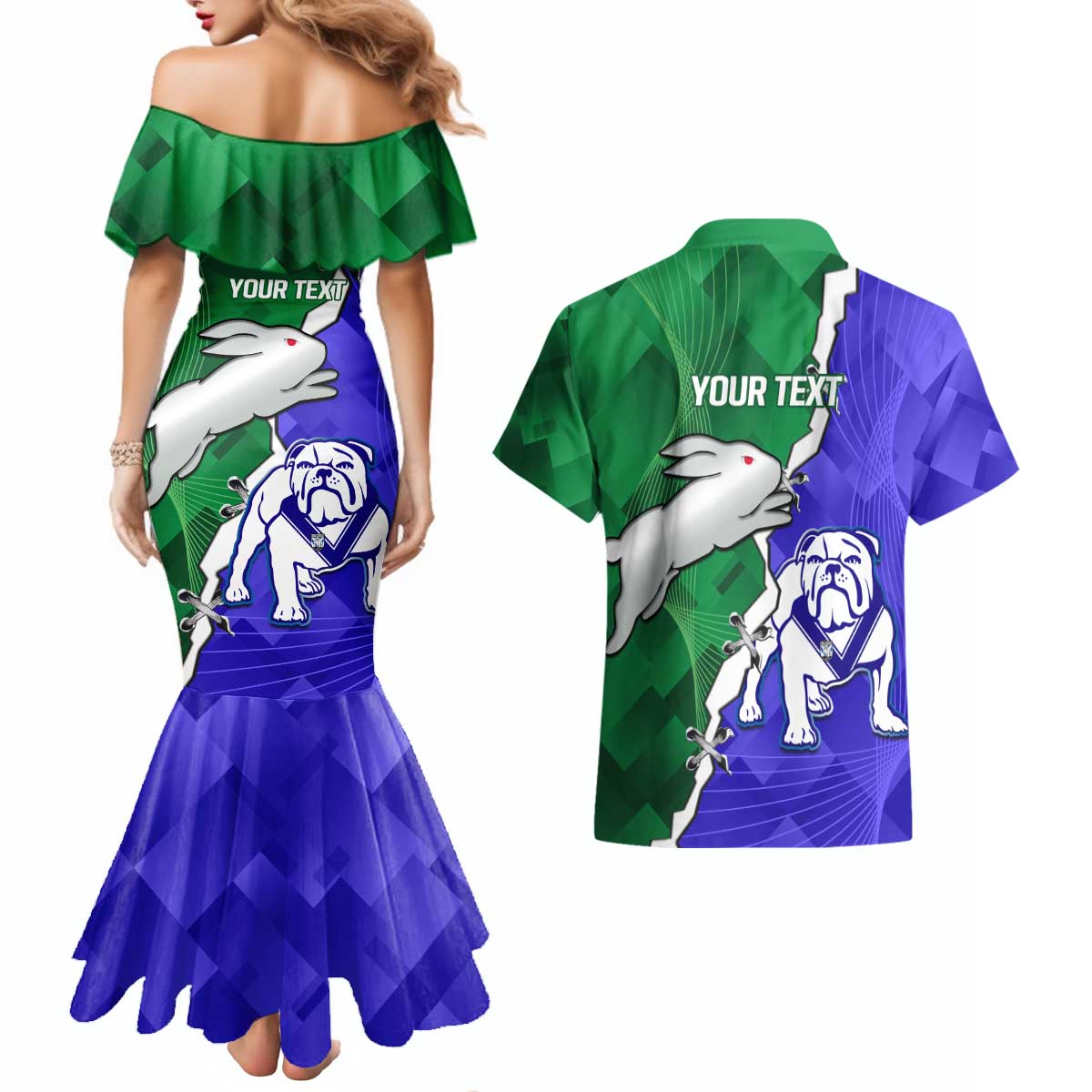 Personalised Rabbitohs and Bulldogs Couples Matching Mermaid Dress and Hawaiian Shirt Dynamic Sporty Version