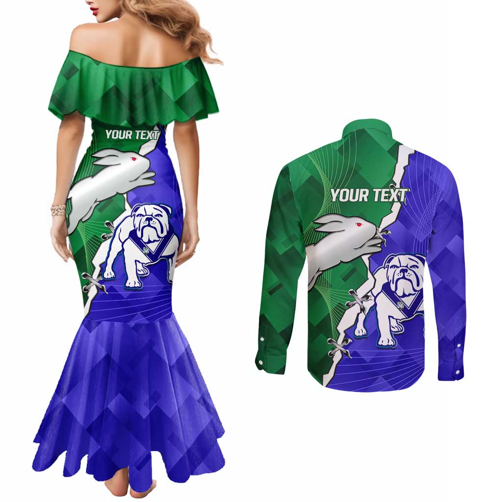 Personalised Rabbitohs and Bulldogs Couples Matching Mermaid Dress and Long Sleeve Button Shirt Dynamic Sporty Version