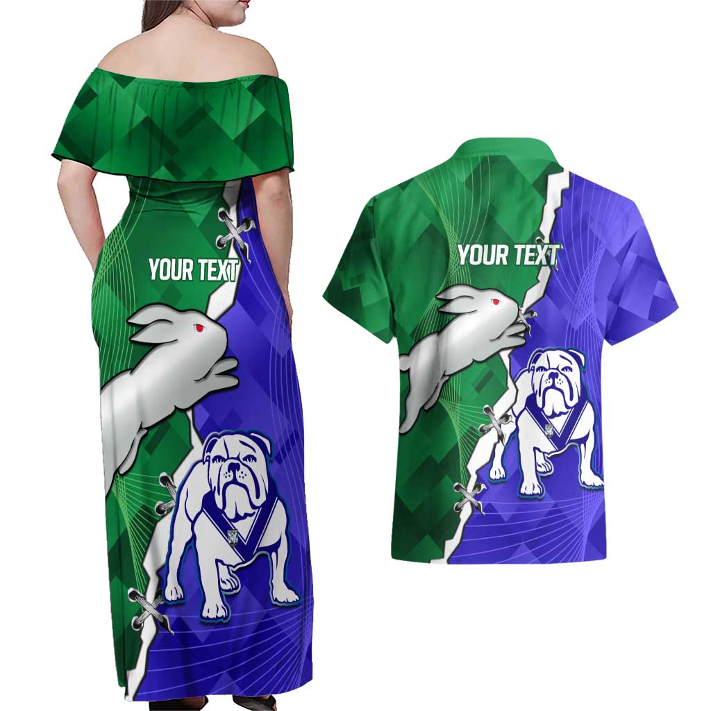 Personalised Rabbitohs and Bulldogs Couples Matching Off Shoulder Maxi Dress and Hawaiian Shirt Dynamic Sporty Version