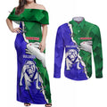 Personalised Rabbitohs and Bulldogs Couples Matching Off Shoulder Maxi Dress and Long Sleeve Button Shirt Dynamic Sporty Version
