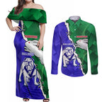 Personalised Rabbitohs and Bulldogs Couples Matching Off Shoulder Maxi Dress and Long Sleeve Button Shirt Dynamic Sporty Version