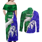 Personalised Rabbitohs and Bulldogs Couples Matching Off Shoulder Maxi Dress and Long Sleeve Button Shirt Dynamic Sporty Version