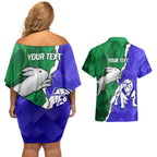 Personalised Rabbitohs and Bulldogs Couples Matching Off Shoulder Short Dress and Hawaiian Shirt Dynamic Sporty Version