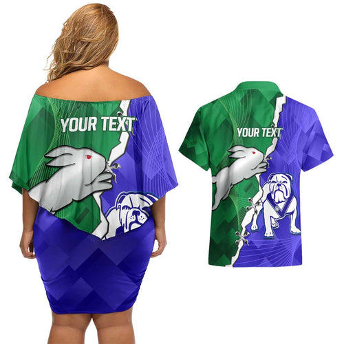 Personalised Rabbitohs and Bulldogs Couples Matching Off Shoulder Short Dress and Hawaiian Shirt Dynamic Sporty Version