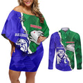 Personalised Rabbitohs and Bulldogs Couples Matching Off Shoulder Short Dress and Long Sleeve Button Shirt Dynamic Sporty Version