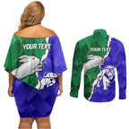 Personalised Rabbitohs and Bulldogs Couples Matching Off Shoulder Short Dress and Long Sleeve Button Shirt Dynamic Sporty Version