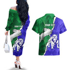 Personalised Rabbitohs and Bulldogs Couples Matching Off The Shoulder Long Sleeve Dress and Hawaiian Shirt Dynamic Sporty Version
