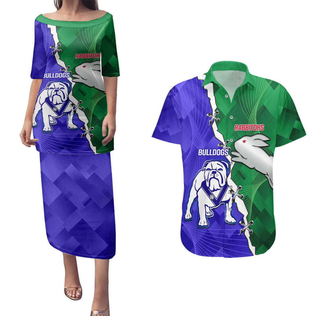 Personalised Rabbitohs and Bulldogs Couples Matching Puletasi and Hawaiian Shirt Dynamic Sporty Version