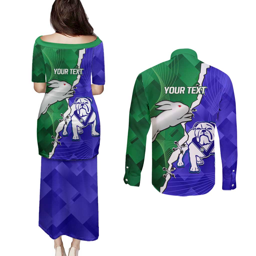 Personalised Rabbitohs and Bulldogs Couples Matching Puletasi and Long Sleeve Button Shirt Dynamic Sporty Version