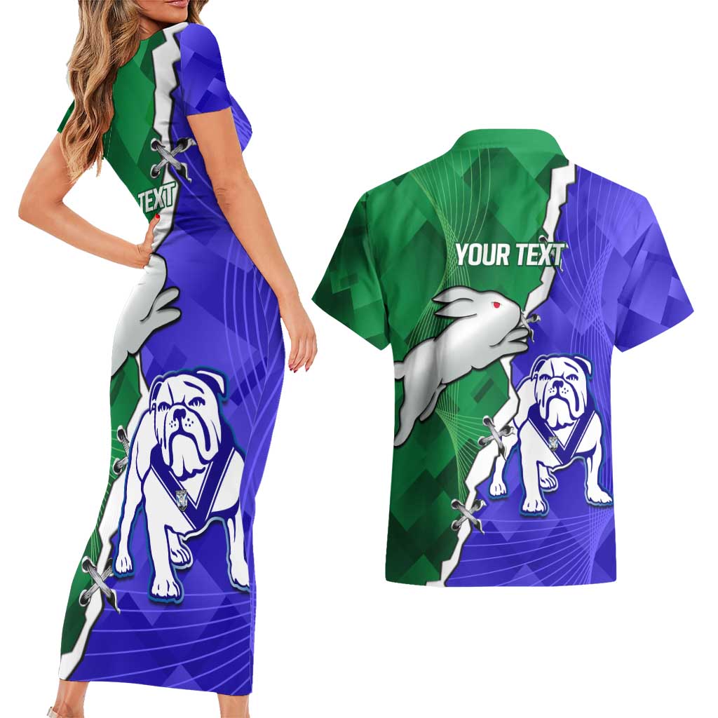 Personalised Rabbitohs and Bulldogs Couples Matching Short Sleeve Bodycon Dress and Hawaiian Shirt Dynamic Sporty Version