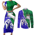 Personalised Rabbitohs and Bulldogs Couples Matching Short Sleeve Bodycon Dress and Long Sleeve Button Shirt Dynamic Sporty Version
