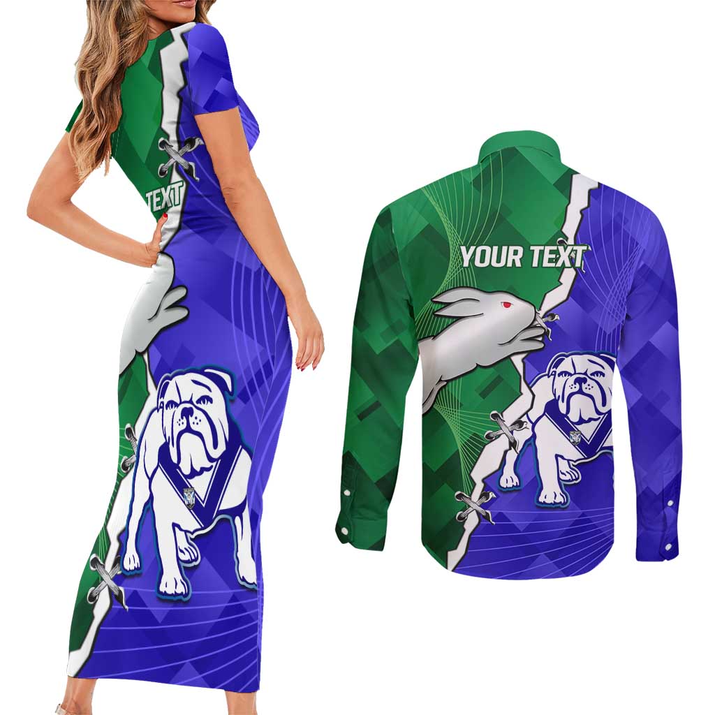 Personalised Rabbitohs and Bulldogs Couples Matching Short Sleeve Bodycon Dress and Long Sleeve Button Shirt Dynamic Sporty Version