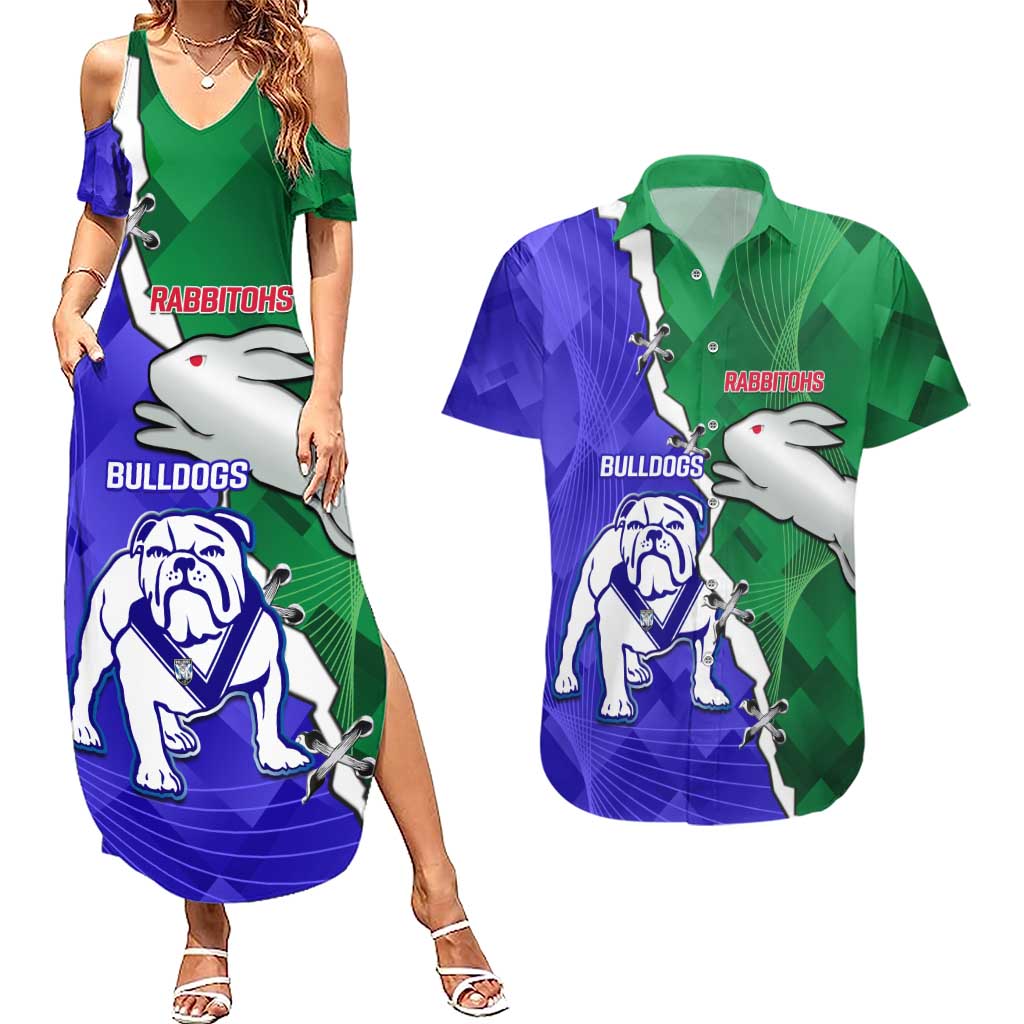 Personalised Rabbitohs and Bulldogs Couples Matching Summer Maxi Dress and Hawaiian Shirt Dynamic Sporty Version