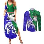 Personalised Rabbitohs and Bulldogs Couples Matching Summer Maxi Dress and Long Sleeve Button Shirt Dynamic Sporty Version