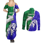 Personalised Rabbitohs and Bulldogs Couples Matching Summer Maxi Dress and Long Sleeve Button Shirt Dynamic Sporty Version