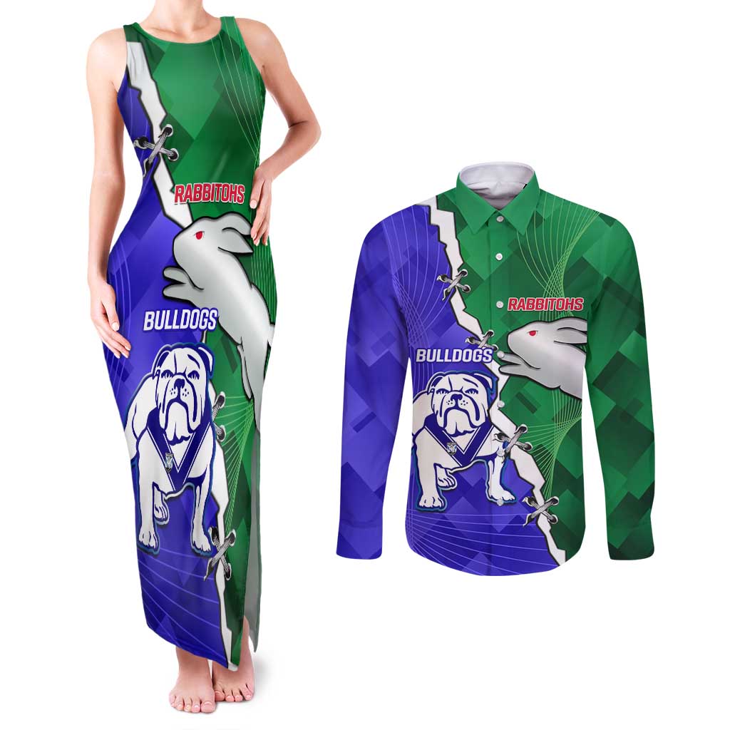 Personalised Rabbitohs and Bulldogs Couples Matching Tank Maxi Dress and Long Sleeve Button Shirt Dynamic Sporty Version