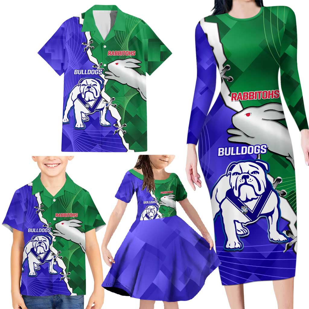 Personalised Rabbitohs and Bulldogs Family Matching Long Sleeve Bodycon Dress and Hawaiian Shirt Dynamic Sporty Version