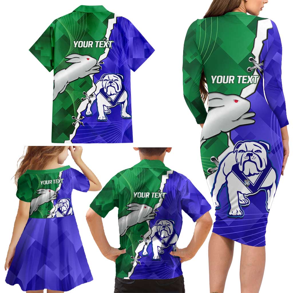 Personalised Rabbitohs and Bulldogs Family Matching Long Sleeve Bodycon Dress and Hawaiian Shirt Dynamic Sporty Version