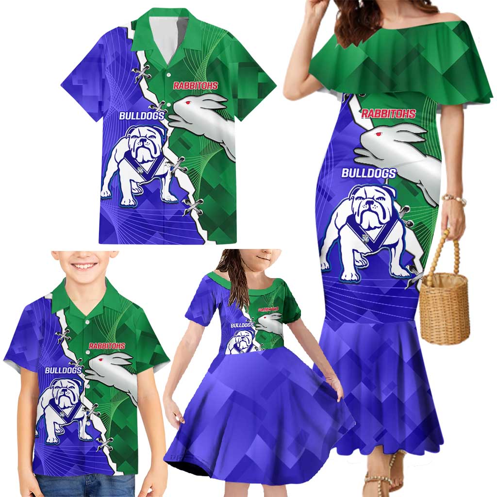 Personalised Rabbitohs and Bulldogs Family Matching Mermaid Dress and Hawaiian Shirt Dynamic Sporty Version