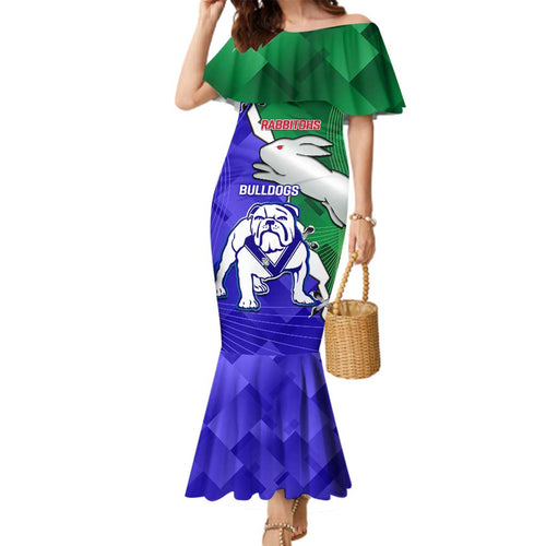Personalised Rabbitohs and Bulldogs Family Matching Mermaid Dress and Hawaiian Shirt Dynamic Sporty Version