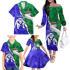 Personalised Rabbitohs and Bulldogs Family Matching Off The Shoulder Long Sleeve Dress and Hawaiian Shirt Dynamic Sporty Version