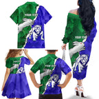 Personalised Rabbitohs and Bulldogs Family Matching Off The Shoulder Long Sleeve Dress and Hawaiian Shirt Dynamic Sporty Version