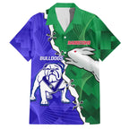 Personalised Rabbitohs and Bulldogs Family Matching Off The Shoulder Long Sleeve Dress and Hawaiian Shirt Dynamic Sporty Version