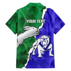 Personalised Rabbitohs and Bulldogs Family Matching Off The Shoulder Long Sleeve Dress and Hawaiian Shirt Dynamic Sporty Version