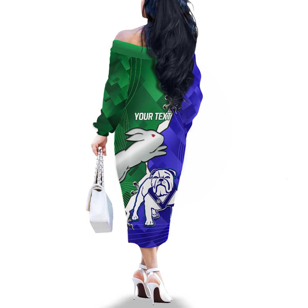 Personalised Rabbitohs and Bulldogs Family Matching Off The Shoulder Long Sleeve Dress and Hawaiian Shirt Dynamic Sporty Version