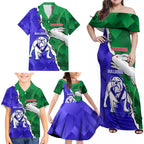 Personalised Rabbitohs and Bulldogs Family Matching Off Shoulder Maxi Dress and Hawaiian Shirt Dynamic Sporty Version