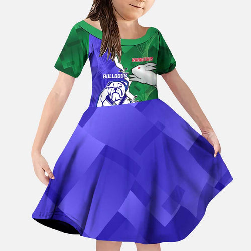 Personalised Rabbitohs and Bulldogs Family Matching Off Shoulder Maxi Dress and Hawaiian Shirt Dynamic Sporty Version