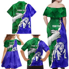 Personalised Rabbitohs and Bulldogs Family Matching Off Shoulder Maxi Dress and Hawaiian Shirt Dynamic Sporty Version