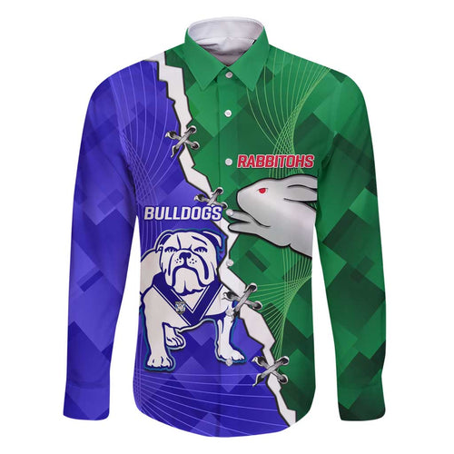 Personalised Rabbitohs and Bulldogs Family Matching Off Shoulder Maxi Dress and Hawaiian Shirt Dynamic Sporty Version