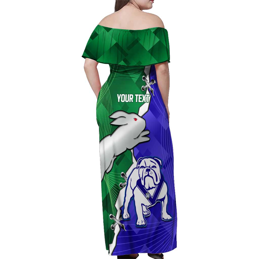 Personalised Rabbitohs and Bulldogs Family Matching Off Shoulder Maxi Dress and Hawaiian Shirt Dynamic Sporty Version