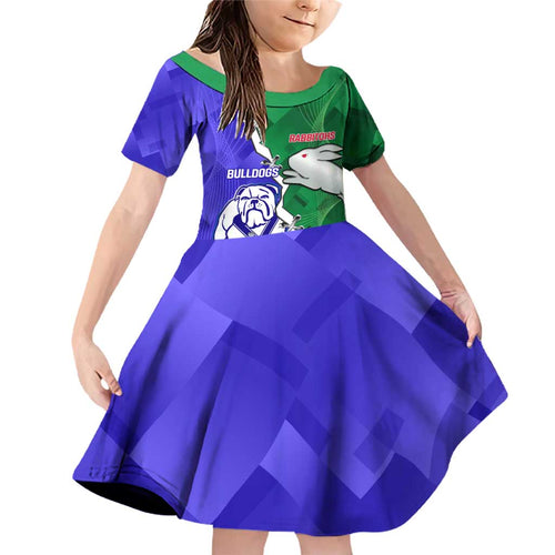 Personalised Rabbitohs and Bulldogs Family Matching Off Shoulder Short Dress and Hawaiian Shirt Dynamic Sporty Version