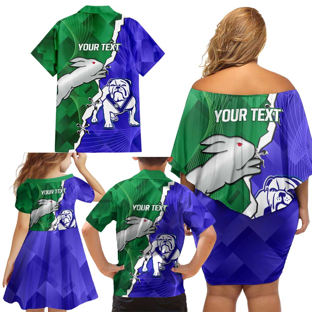 Personalised Rabbitohs and Bulldogs Family Matching Off Shoulder Short Dress and Hawaiian Shirt Dynamic Sporty Version